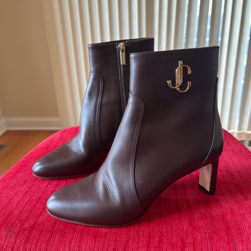 Jimmy Choo Brown Ankle Boots with Gold Logo size 6.5
